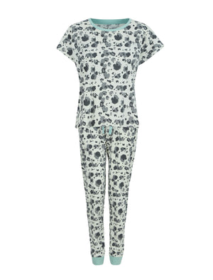 Leopard Mix Print 2PC Cotton Lounge Pyjama Set in Gardenia White - Tokyo Laundry