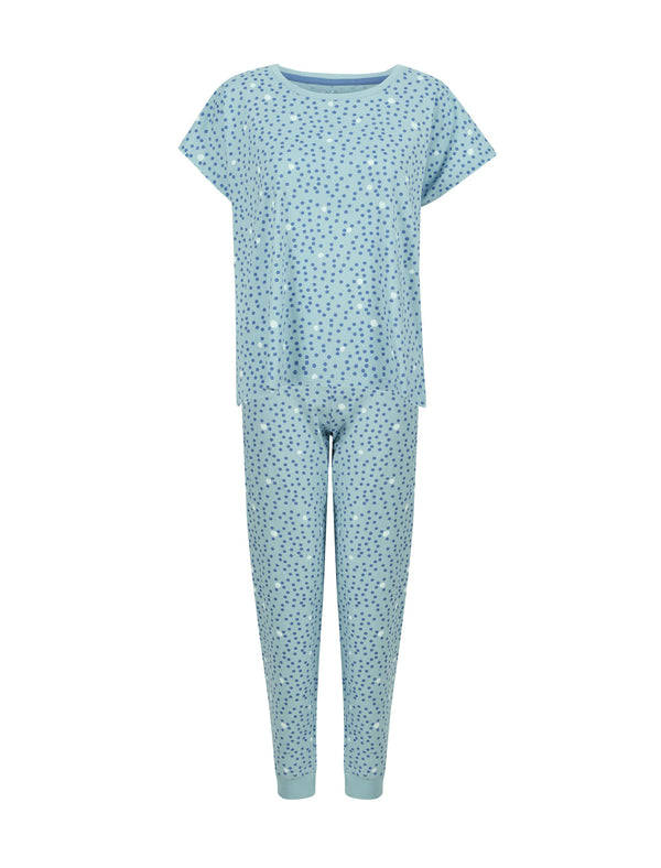 Spot Print 2PC Cotton Lounge Pyjama Set in Skyway - Tokyo Laundry