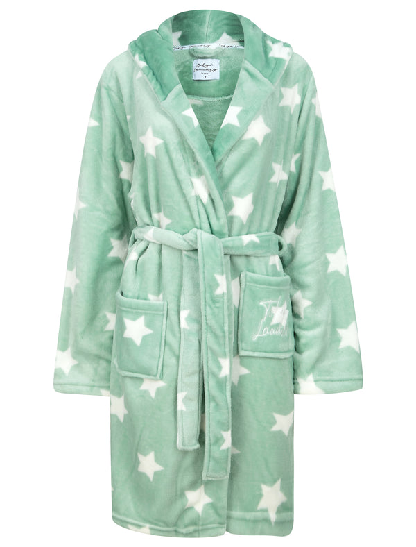 Women's Stars 3 Soft Fleece Tie Robe Dressing Gown with Hooded Ears in Eggshell Blue - Tokyo Laundry