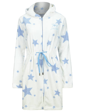 Women's Star Mix Motif Soft Fleece Zip Up Dressing Gown in Bright White - Tokyo Laundry