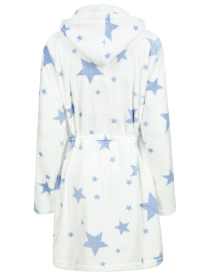 Women's Star Mix Motif Soft Fleece Zip Up Dressing Gown in Bright White - Tokyo Laundry