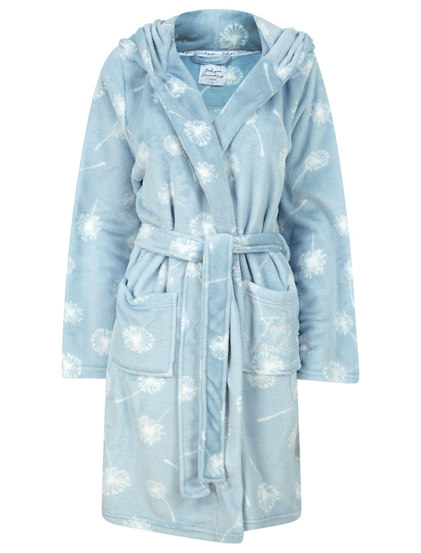 Women's Dandelion Soft Fleece Tie Robe Dressing Gown with Hooded Ears in Skyride - Tokyo Laundry