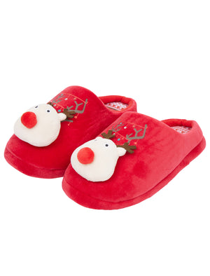 Women's Foxy 3D Rudolph Reindeer Christmas Mule Slippers in Red - Merry Christmas
