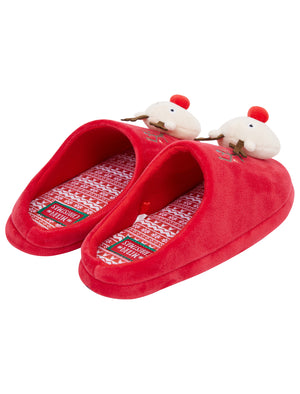 Women's Foxy 3D Rudolph Reindeer Christmas Mule Slippers in Red - Merry Christmas