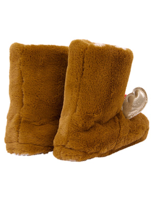 Stampy Ladies Faux Fur Reindeer Slipper Boots in Brown - Merry Christmas