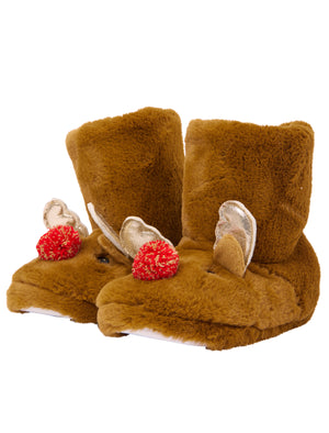Stampy Ladies Faux Fur Reindeer Slipper Boots in Brown - Merry Christmas