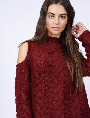 Serenity Turtle Neck Jumper with Cold Shoulder in Dark Ruby - Tokyo Laundry