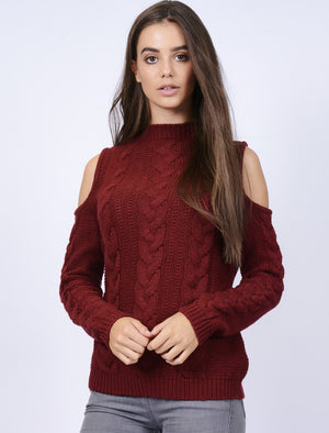 Serenity Turtle Neck Jumper with Cold Shoulder in Dark Ruby - Tokyo Laundry