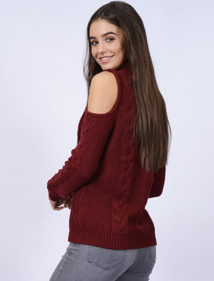 Serenity Turtle Neck Jumper with Cold Shoulder in Dark Ruby - Tokyo Laundry