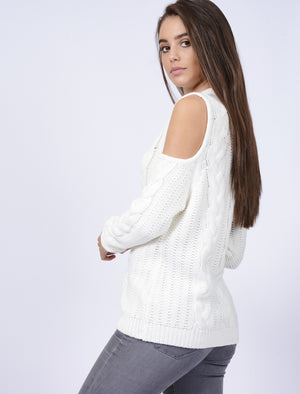 Serenity Turtle Neck Jumper with Cold Shoulder in Ivory - Tokyo Laundry