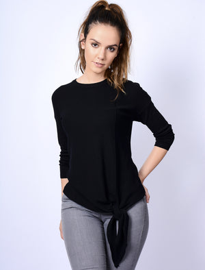 Cloverfield Tie Front Jumper in Black - Plum Tree