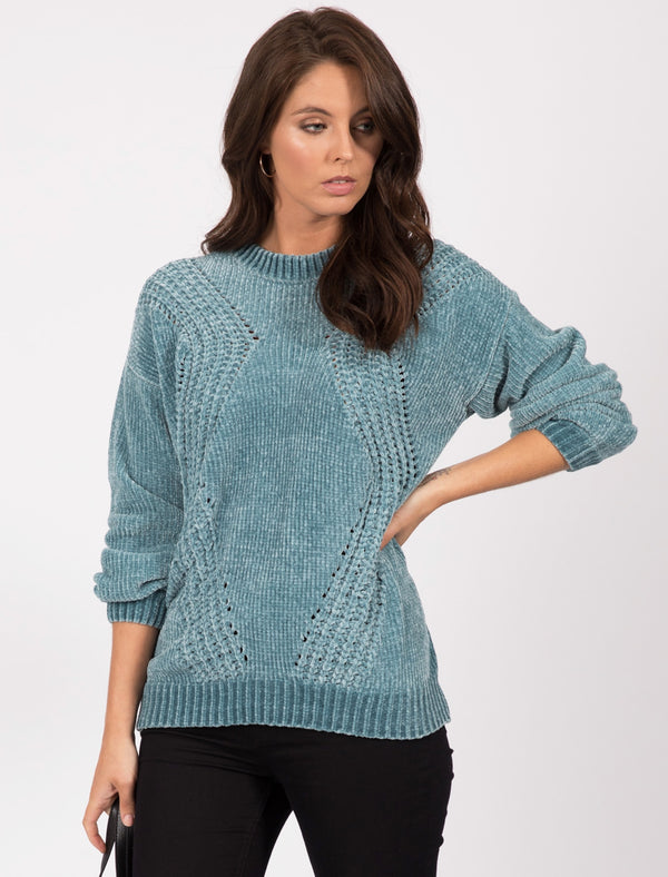 Kendal Chenille Knitted Jumper in Aquasea  - Tokyo Laundry