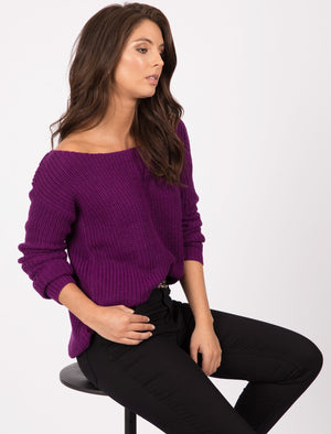 Amelia Off The Shoulder Knitted Jumper in Grape Juice - Tokyo Laundry