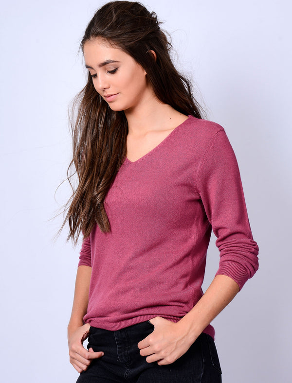 Scully V Neck Jumper in Plum - Plum Tree