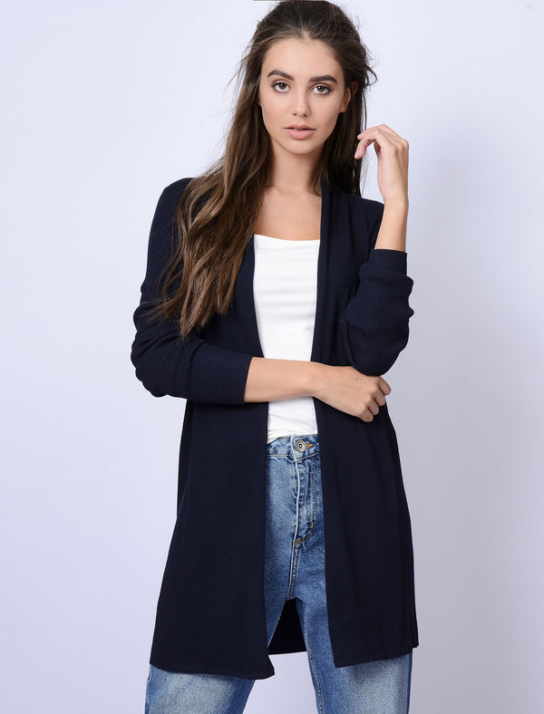 Quayside Ribbed Cardigan in Dark Navy - Plum Tree