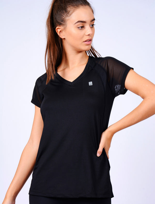 Larke Mesh Panel Fitted Sports Top in Black - Tokyo Laundry Active