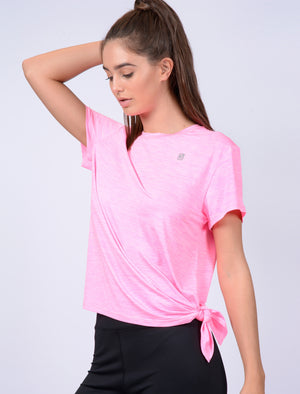 Matella Tie Side Sports Top in Neon Pink Marl - Tokyo Laundry Active