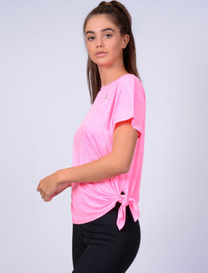 Matella Tie Side Sports Top in Neon Pink Marl - Tokyo Laundry Active