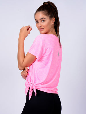 Matella Tie Side Sports Top in Neon Pink Marl - Tokyo Laundry Active