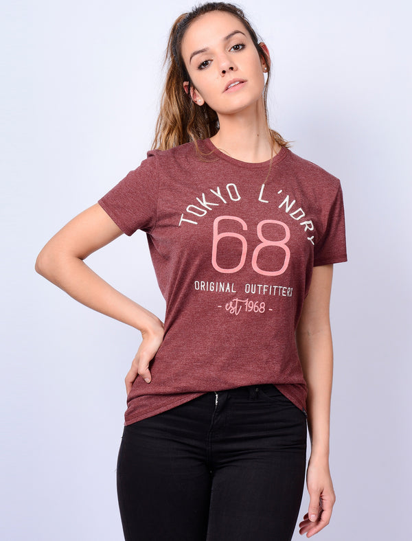 Keoni Flocked Motif Cotton Jersey T-Shirt In Burgundy Marl - Tokyo Laundry
