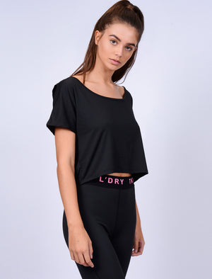Ellie Crossover Back Cropped Sports Top in Black - Tokyo Laundry Active
