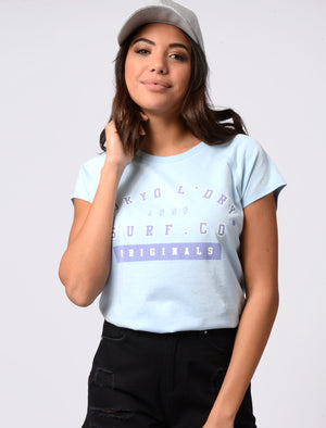 Isabella Raglan Sleeve Cotton Crew Neck T-Shirt In Chambray Blue - Tokyo Laundry