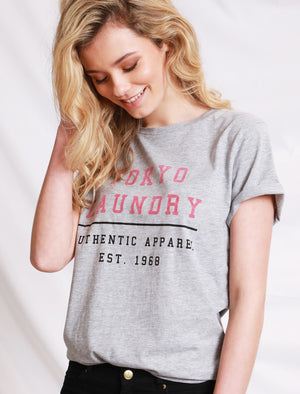 Gabria Crew Neck Cotton Jersey T-Shirt In Light Grey Marl - Tokyo Laundry