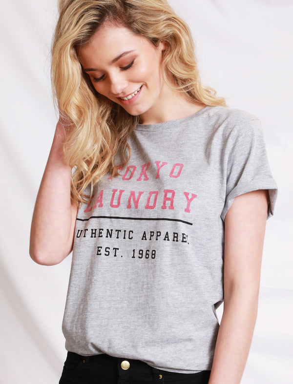 Womens Crew Neck Cotton Jersey T-Shirt In Light Grey Marl - Tokyo Laundry