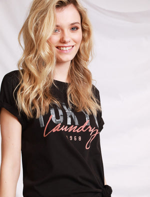 Womens Skyline Motif Cotton Jersey T-Shirt In Jet Black - Tokyo Laundry