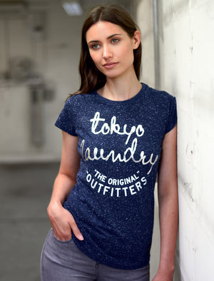 Priya Foil Motif Neppy T-Shirt in Estate Blue - Tokyo Laundry