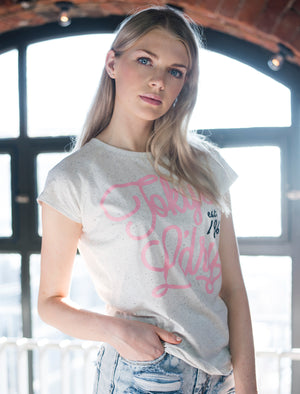 Rhea Flocked Motif Neppy T-Shirt in Ice Grey - Tokyo Laundry