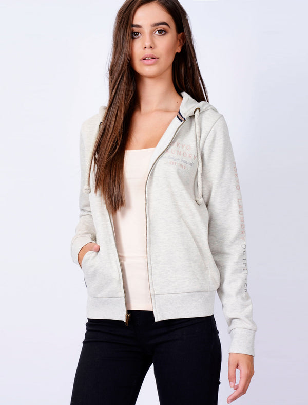 Iro Zip Through Hoodie In Oatmeal Grey - Tokyo Laundry
