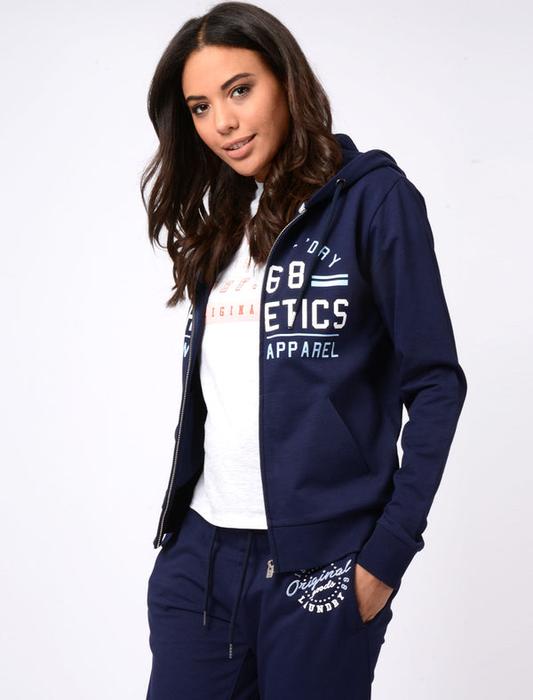 Pia Loopback Fleece Zip Through Hoodie In Eclipse Blue - Tokyo Laundry