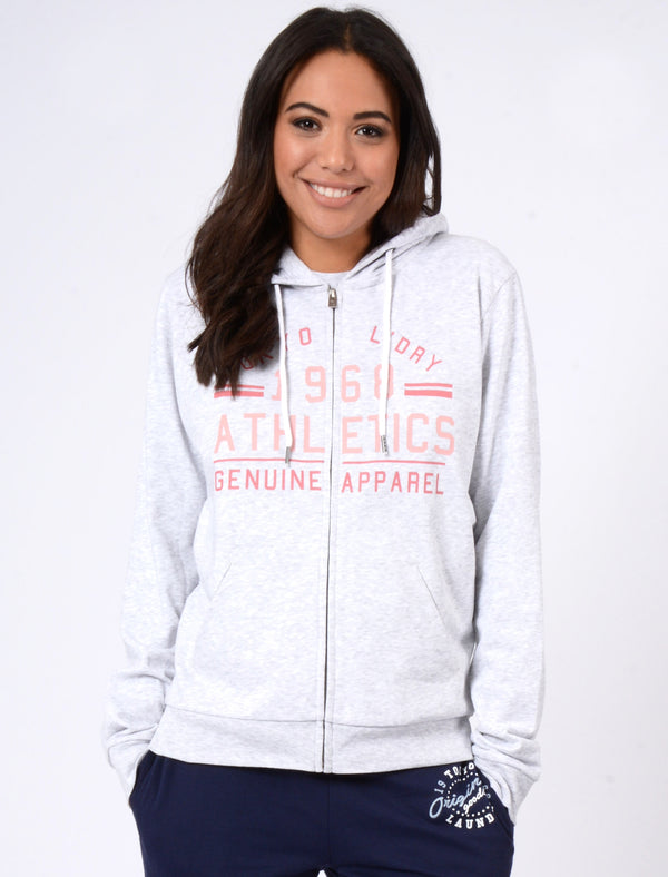 Pia Loopback Fleece Zip Through Hoodie In White Grey Marl - Tokyo Laundry