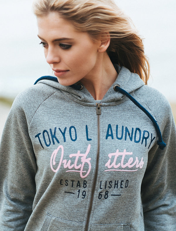 Ellene Space Dye Zip Through Hoodie in Mid Grey / White - Tokyo Laundry