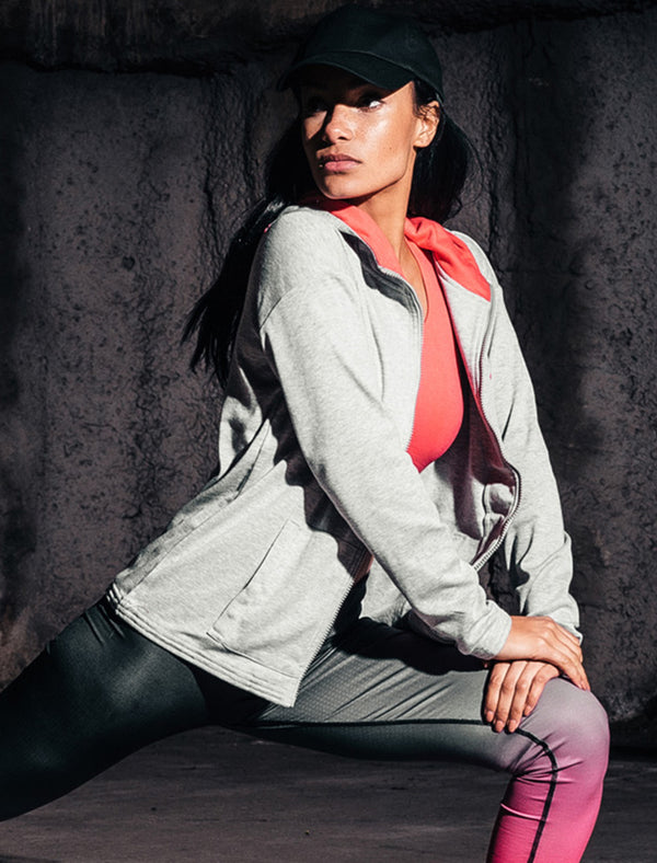 Rousey  Zip Through Hoodie in Light Grey Marl - Tokyo Laundry Active