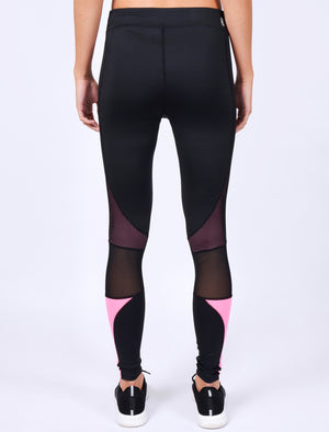 Vassou Mesh Panelled Leggings in Black / Neon Pink - Tokyo Laundry Active