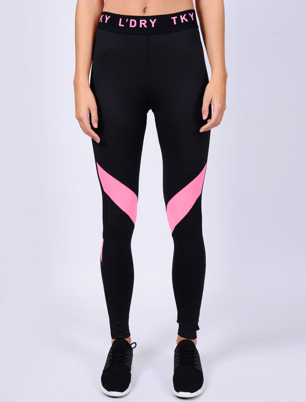 Cynara Pink Mesh Panel Workout Leggings in Black- Tokyo Laundry Active