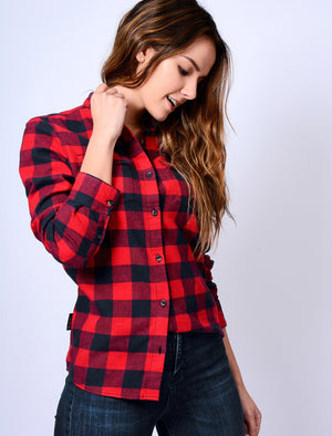 TL Rhoda Checked Flannel Shirt in Red / Navy - Tokyo Laundry