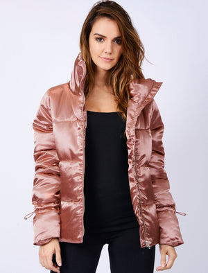 Edona Satin Quilted Puffer Jacket in Dusky Pink - Tokyo Laundry