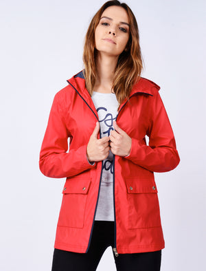 TL Seagull Hooded PU Coat in Tango Red - Tokyo Laundry