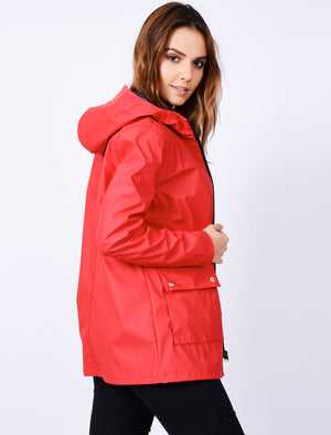 TL Seagull Hooded PU Coat in Tango Red - Tokyo Laundry
