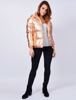 Ginger Quilted Hooded Jacket in Rose Gold Metallic - Tokyo Laundry