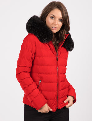 Pepper Quilted Hooded Jacket With Detachable Fur Trim In Crimson - Tokyo Laundry
