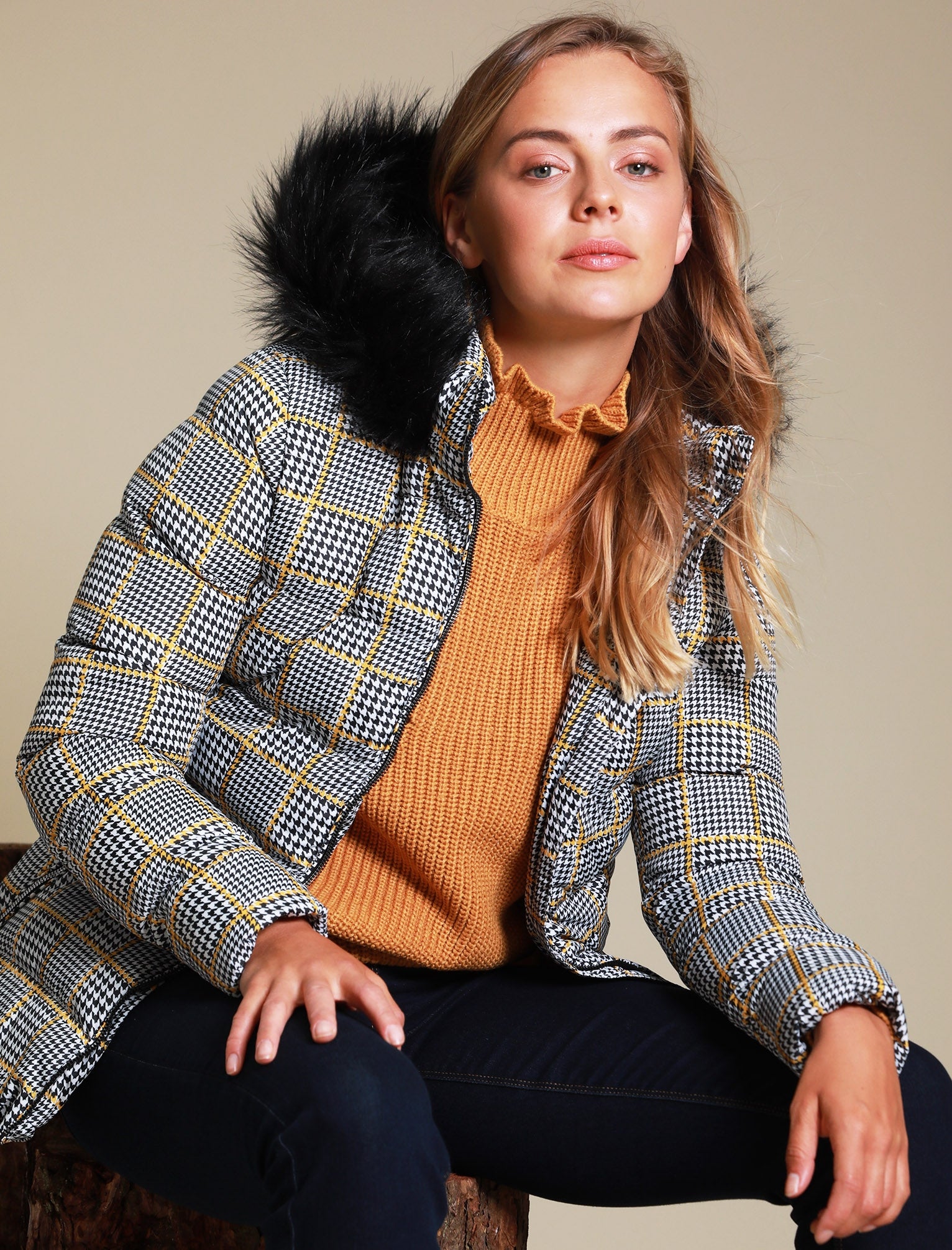 Black and sales gold puffer jacket