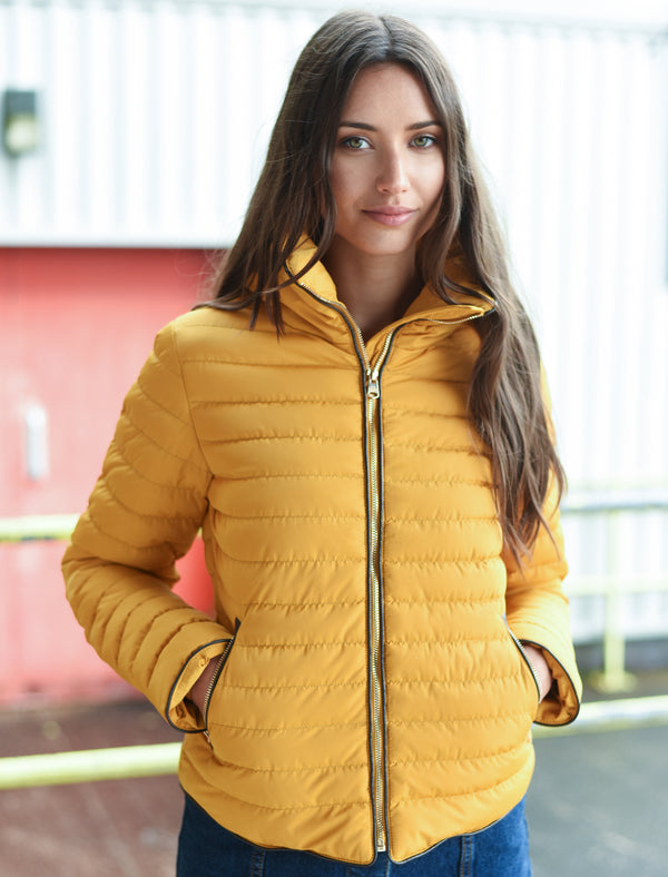 Jenny Funnel Neck Quilted Jacket in Old Gold - Tokyo Laundry