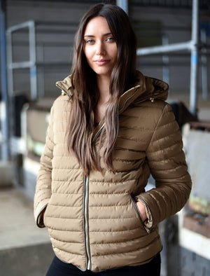 Ginger Quilted Hooded Jacket in Otter - Tokyo Laundry