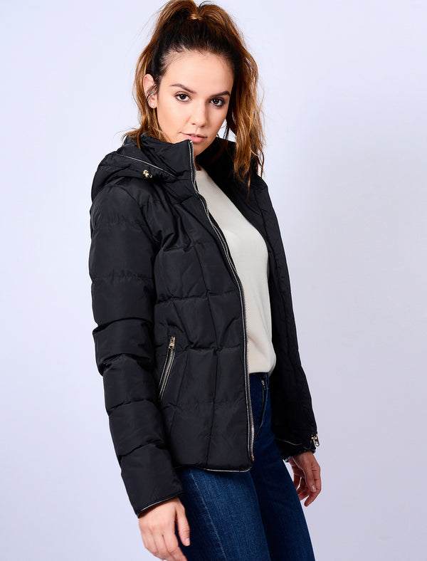 Wookie Quilted Hooded Jacket in Black - Tokyo Laundry