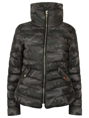 Ewok Funnel Neck Quilted Camo Jacket in Grey / Black Camo - Tokyo Laundry