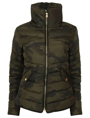 Ewok Funnel Neck Quilted Camo Jacket in Khaki Camo - Tokyo Laundry